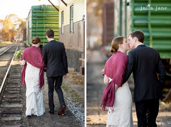 bride and groom at the lace factory 