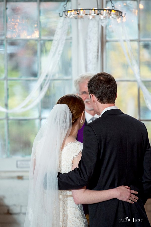indoor ceremony at the lace factory 