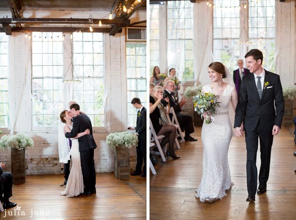 indoor ceremony at the lace factory 