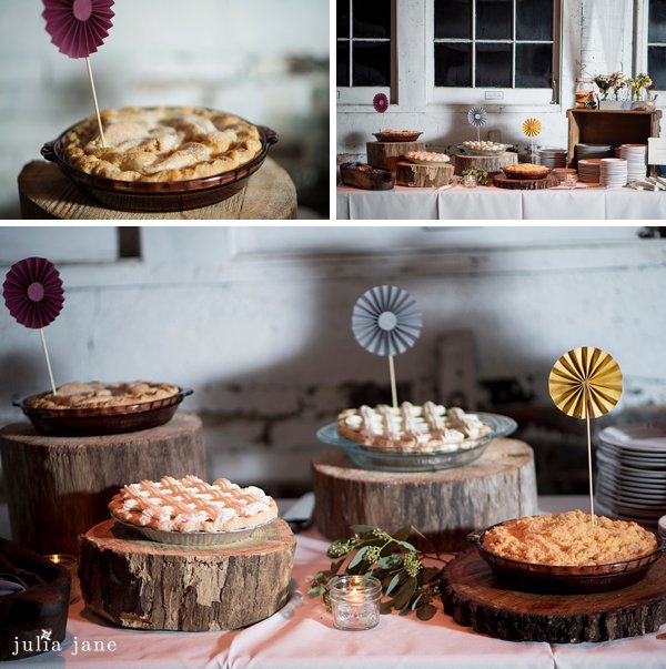 Pies at a lace factory wedding