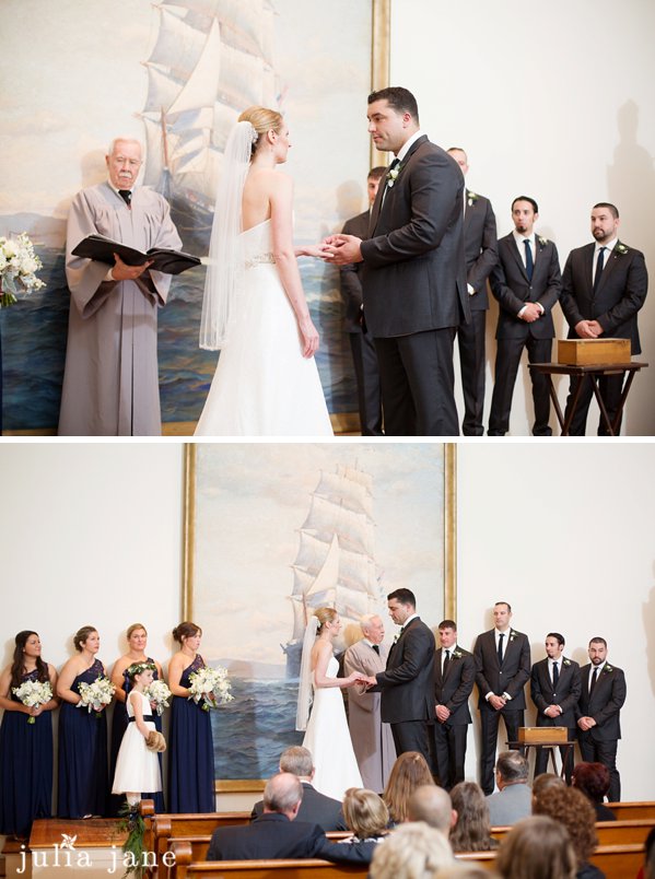 wedding ceremony at greenmanville church at mystic seaport by connecticut wedding photographer julia jane studios