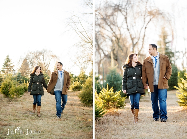 casual tree farm engagement session 